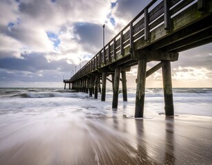 Fototapeta premium Wooden pier extending over the ocean (1)