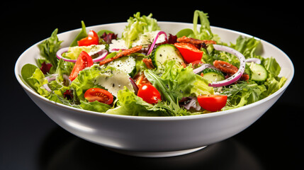 Fresh vegetable salad with tomatoes lettuce and greens
