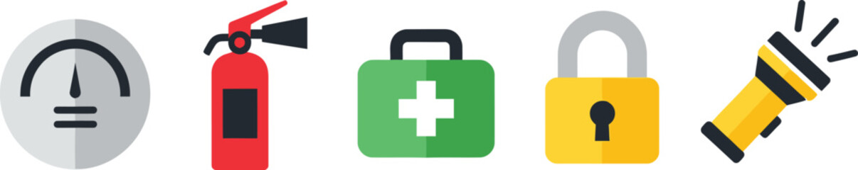 Obraz premium Essential Safety Equipment Icons for Emergency Preparedness