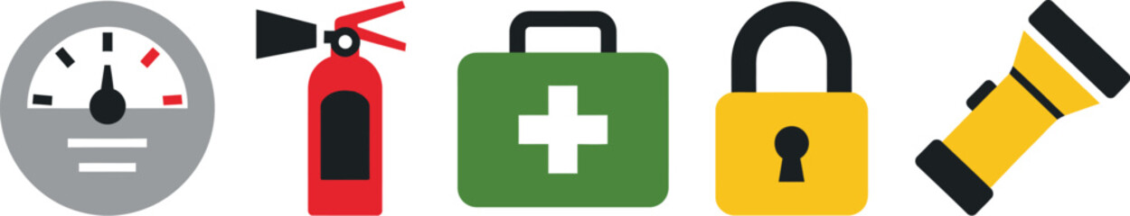 Obraz premium Essential Safety Equipment Icons for Emergency Preparedness
