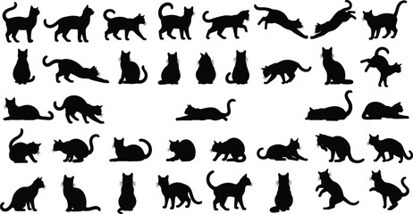 Naklejka premium Collection of Cat Silhouettes in Various Poses