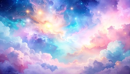 Dreamlike Pastel Space Nebula with Sparkling Stars and Ethereal Galaxy Background
