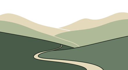 Serene Green Landscape With Winding Path Through Rolling Hills