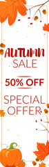 A banner template with a pumpkin, autumn leaves, and the inscription AUTUMN SALE. A template for a social network, advertisement, flyer, etc.