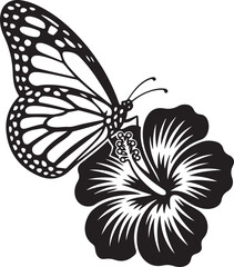 Minimalist Black Butterfly and Flower Silhouette Illustration