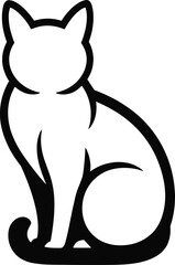 Simple black silhouette of a sitting cat with a curved tail