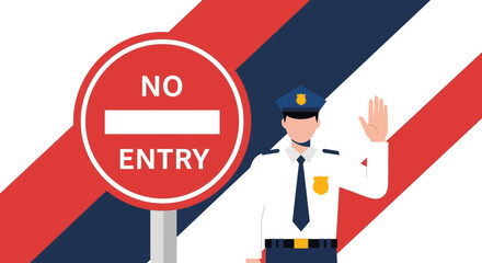 Restricted Area Officer Blocking Access Symbolizes Safety and Security