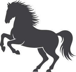 Silhouette of a powerful horse rearing up on its hind legs