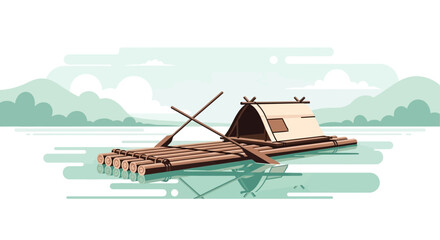 Obraz premium Serene River Journey Aboard A Floating Cabin In Tranquil Waterscape
