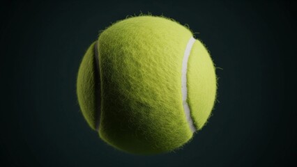 Macro close-up of tennis ball surface texture, isolated on dark background with sharp details, symbolizing precision, equipment quality, and abstract conceptual sports imagery.