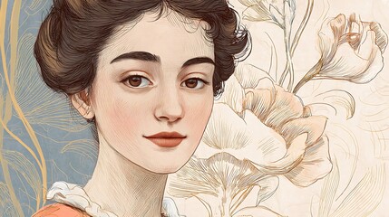 Close-up portrait of a woman with delicate floral details.