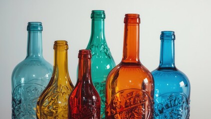 Collection of Colorful Embossed Glass Bottles