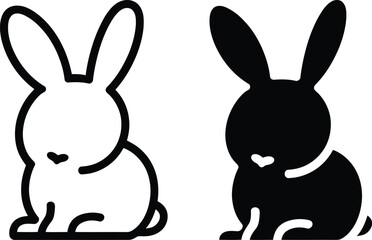 Simple cute black and white bunny rabbit icons