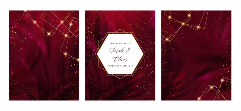 Classic magenta tropical forest foliage vector background. Dark palm leaves wedding invitation. Exotic tree card texture. Starring sky art. Wine save the date. Elegant outdoor party template garland