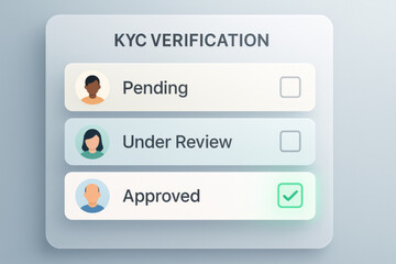 KYC verification status options showing pending, under review, and approved with checkboxes