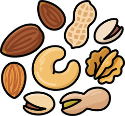 Assorted Roasted Nuts Vector Illustration – Cashew, Walnut, Almond, Pistachio, Peanut Clipart Isolated on White