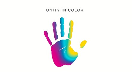 Obraz premium Vibrant colorful handprint symbolizing unity and diversity for inclusivity design and educational materials
