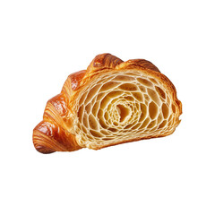 Fototapeta premium A close up of a sliced croissant showing the interior layers on a transparent background