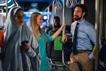 Passengers talking while riding on public transportation