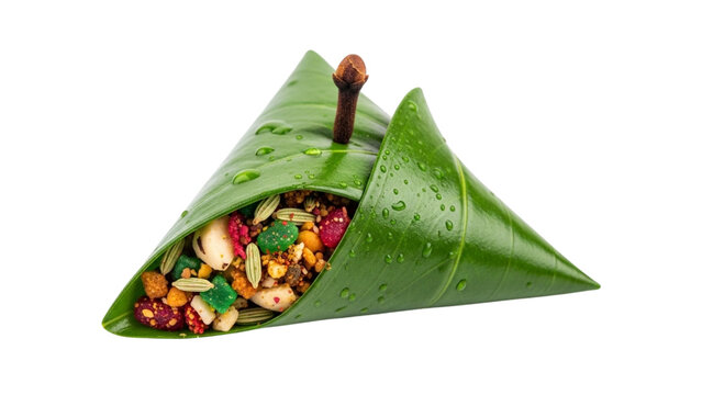 A Taste of Tradition: An Authentic Indian Meetha Paan (Sweet Betel Leaf) Mouth Freshener, Isolated on White