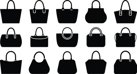 Collection of black silhouette handbags and purses