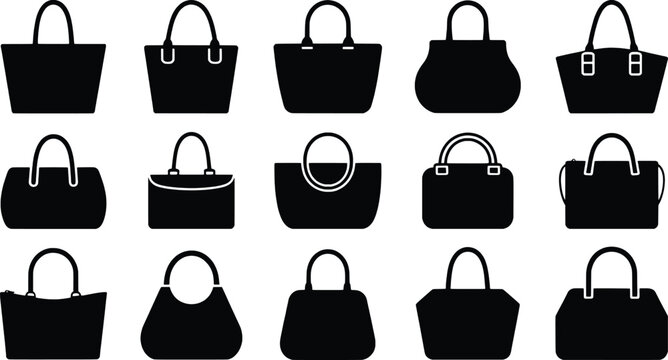 Collection of black silhouette handbags and purses
