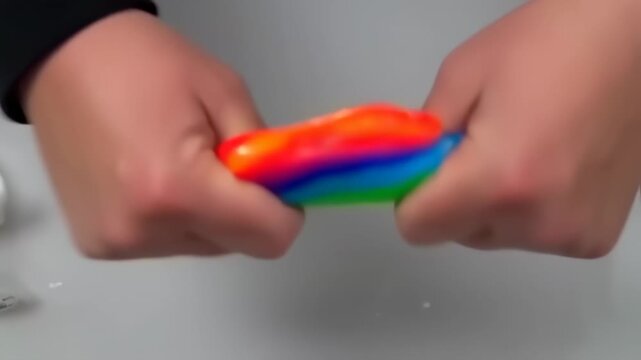 Satisfying rainbow slime stretching and squishing sensory toy for kids relaxing activity