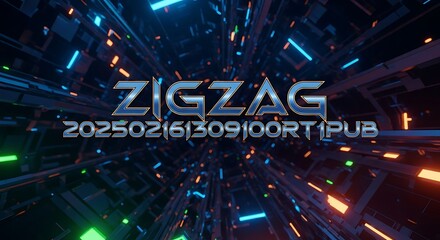 Futuristic Zigzag Tunnel with Neon Lights.