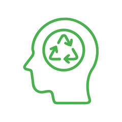Green recycling symbol within human head silhouette illustration  