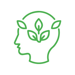 Green silhouette of a human head with leaves representing growth  