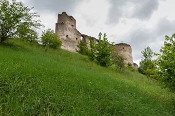 Fototapeta premium Northwest defensive walls and towers of medieval Sydoriv Castle, Ukraine