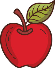 Vibrant red apple with green leaf and stem