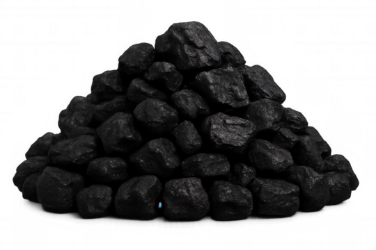 Coal forming a mound, isolated on transparent background, symbolizing mining, energy production and environmental challenges