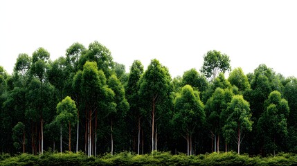 Lush Green Forest with Tall Trees under Bright Sunlight in a Tranquil Natural Landscape