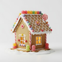 A charming gingerbread house, adorned with colorful candies and a cheerful glow from within