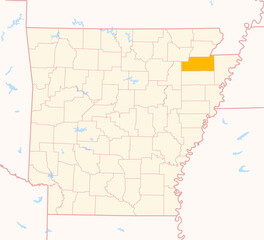 Fototapeta premium Map of the County Craighead (Arkansas, US) showing the Federal State with the highlighted County