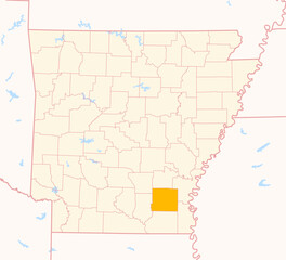 Map of the County Drew (Arkansas, US) showing the Federal State with the highlighted County