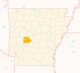 Obraz premium Map of the County Garland (Arkansas, US) showing the Federal State with the highlighted County