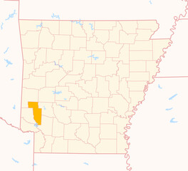 Map of the County Howard (Arkansas, US) showing the Federal State with the highlighted County