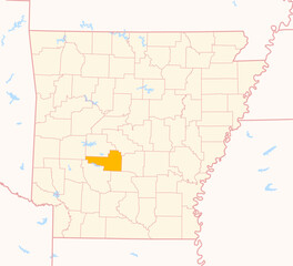 Map of the County Hot Spring (Arkansas, US) showing the Federal State with the highlighted County