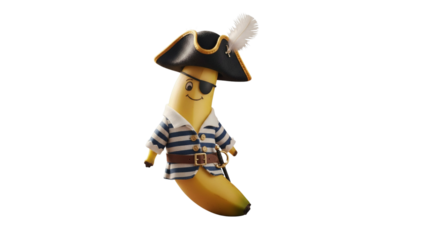 A Cute 3D Cartoon Banana Pirate Character