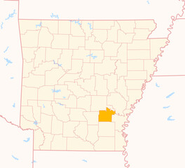Map of the County Lincoln (Arkansas, US) showing the Federal State with the highlighted County