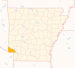 Map of the County Little River (Arkansas, US) showing the Federal State with the highlighted County