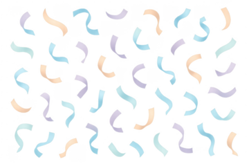 Colorful serpentine ribbons falling on transparent background