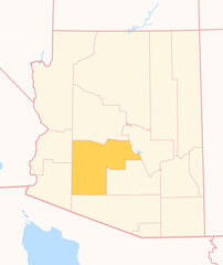 Obraz premium Map of the County Maricopa (Arizona, US) showing the Federal State with the highlighted County