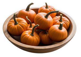 Obraz premium Bowl of small orange pumpkins isolated on transparent background