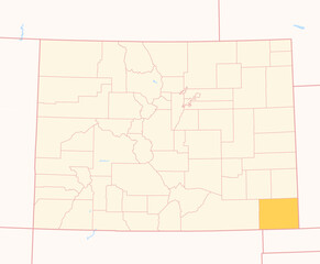Obraz premium Map of the County Baca (Colorado, US) showing the Federal State with the highlighted County