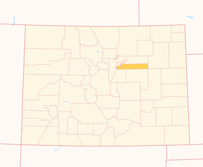 Map of the County Arapahoe (Colorado, US) showing the Federal State with the highlighted County