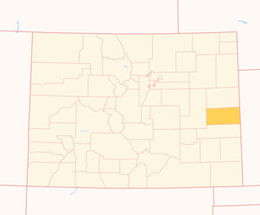 Map of the County Cheyenne (Colorado, US) showing the Federal State with the highlighted County