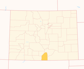 Map of the County Costilla (Colorado, US) showing the Federal State with the highlighted County